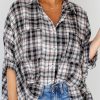 Black Plaid Print Chest Pockets Oversize Shirt