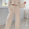 Casual Solid Color Lounge Set With Wide Leg Drawstring Pants