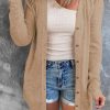 Brown Buttoned Thigh-high Length Plus Size Cardigan