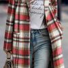 Modern Red Plaid Lapel Coat For Women - Formal And Casual Wear