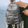 Gray Double Zipper Faux Leather Backpack