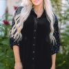 Black Sequin Puff Sleeve Buttoned Velvet Peplum Shirt