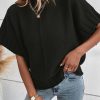 Black Mock Neck Batwing Short Sleeve Knit Sweater