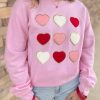 Pink Glitter Chenille Heart Patch Valentines Sweatshirt