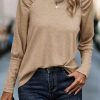 Pale Khaki Solid Ruched Raglan Sleeve Knit Top