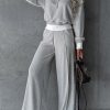 Trendy Solid Color Two Piece Set: Cropped Hoodie And Wide Leg Pants