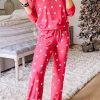 Fiery Red Valentines Heart Print Pants Set