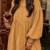 Light French Beige Loose Bishop Sleeve Shirt Dress