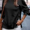 Black Snap Buttons Side Splits Pullover Sweatshirt