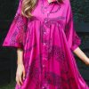 Casual Satin Shirt Dress In Rose Red - Perfect For Daily Wear