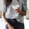 Silvery Short Ruched Puff Sleeve Sequin Top