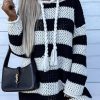 Versatile Black Striped Mini Length Sweater Dress For Daily Wear