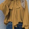 Mustard Frilled Knotted Mock Neck Bishop Sleeve Blouse