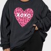 Black Plus Size Leopard XOXO Valentine Heart Graphic Corded Sweatshirt