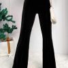 Black Solid Color High Waist Flare Corduroy Pants