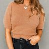 Light French Beige Fuzzy Short Sleeve Sweater