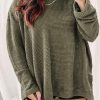 Moss Green Plus Size Textured Knit Long Sleeve Top