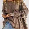 Brown Exposed Seam Thumbhole Drop Shoulder Loose Sweatshirt