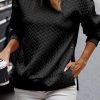 Black Pale Chestnut Side Buttons Cable Textured Sweatshirt