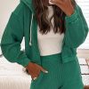 Blackish Green Waffle Knit Hooded Jacket And Shorts Outfit