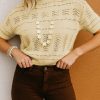 Cozy And Stylish Beige Hollow Out Knitted Crop Sweater For Women