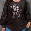 Black Holly Jolly Graphic Sequin Patched Sleeve Plus Top