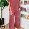 Rose Pink Mineral Wash Corduroy Short Sleeve And Crop Pants Set