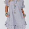 Light Grey Lace Floral Patchwork Ruffled T-shirt Dress