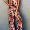 Stylish Sleeveless Halter Vest And Wide Leg Pants Set In Black Leopard Print