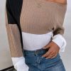 Parchment Ribbed Knit Color Block Drop Shoulder Top