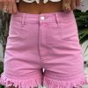 Casual Summer Wear: Women's Pink Mid Rise Denim Shorts