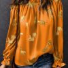 Orange Cheetah Printed Ruffled Sleeve Blouse