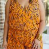 Yellow Plus Size Tiger Print Sleeveless V Neck Romper