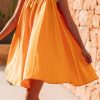 Vitality Orange Boho Woven Neckline Sleeveless Babydoll Dress