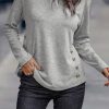 Gray Side Buttons Crew Neck Knit Top