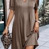 Desert Palm Notched Neck Pleated Puff Sleeve Shift T-shirt Dress