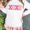 White XOXO Glitter Chenille Cable Knit Pullover Sweatshirt