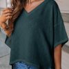 Blackish Green V Neck Knitted Flowy Blouse