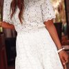 Beige Scalloped Floral Lace Crochet Short Sleeve Mini Dress