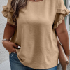 Light French Beige Ruffled Short Sleeve Plus Size Top