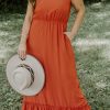 Russet Orange Plus Size Ruffled Hem Sleeveless Long Dress