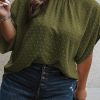 Moss Green Plus Size Swiss Dot Mock Neck Tied Nape Top