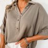 Stylish Short Sleeve Top: Oversized Solid Taupe With Folded Sleeves