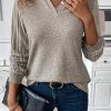 Versatile And Flattering Shift Top With Ribbed Sleeves And V Neck