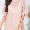 Apricot Pink Waffle Knit Short Sleeve Tee And Shorts Lounge Set