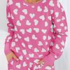 Pink Valentine Heart Shape Print Long Sleeve Top Shorts Lounge Set