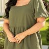 Jungle Green Solid Short Sleeve Square Neck Plus Babydoll Top