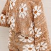 Brown Big Flower Bell Sleeve Loose Sweater