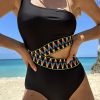 Black Zigzag Accent Cutout One Shoulder Teddy Swimwear