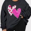 Black Double Heart Graphic Plus Size Corded Sweatshirt